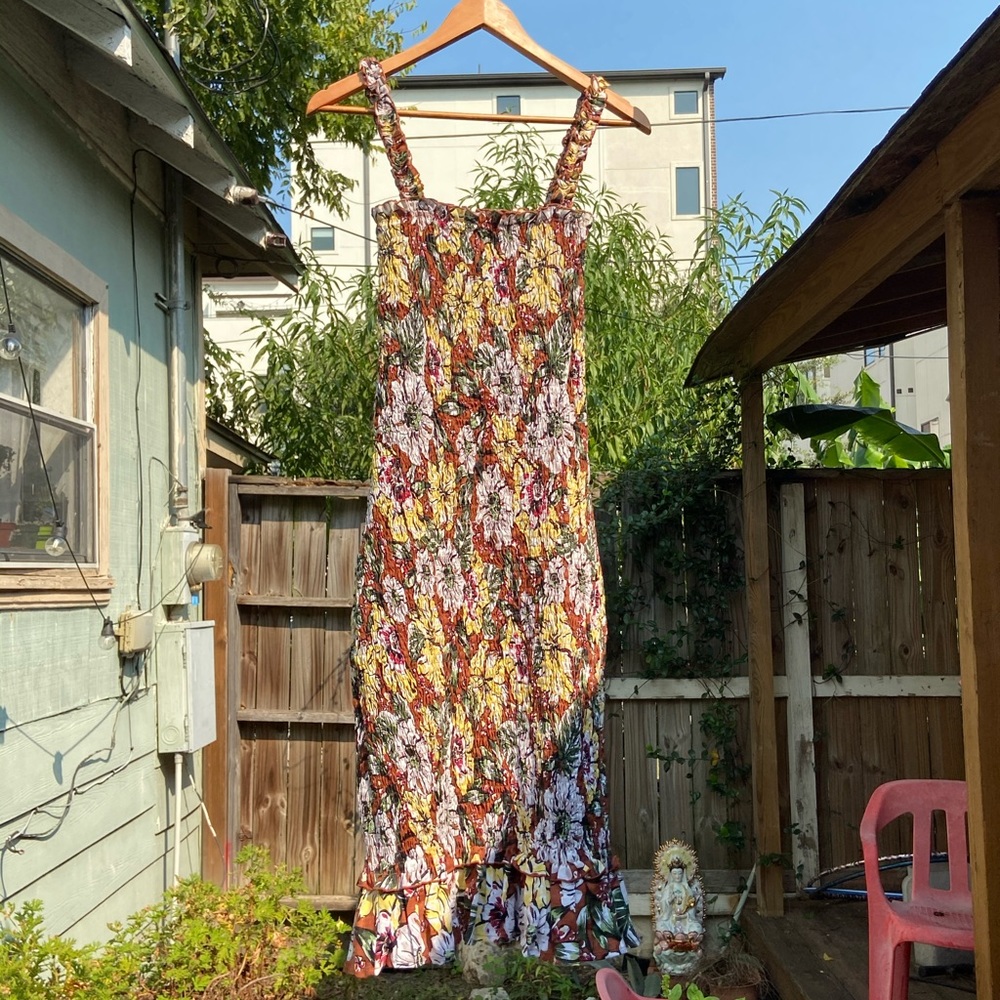 Faithfull the Brand Maya smocked floral midi dress